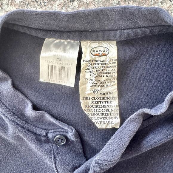RASCO FR 3 Button Pullover Long Sleeve Shirt Men’s 2XL Flame Resistant Navy - Picture 6 of 13
